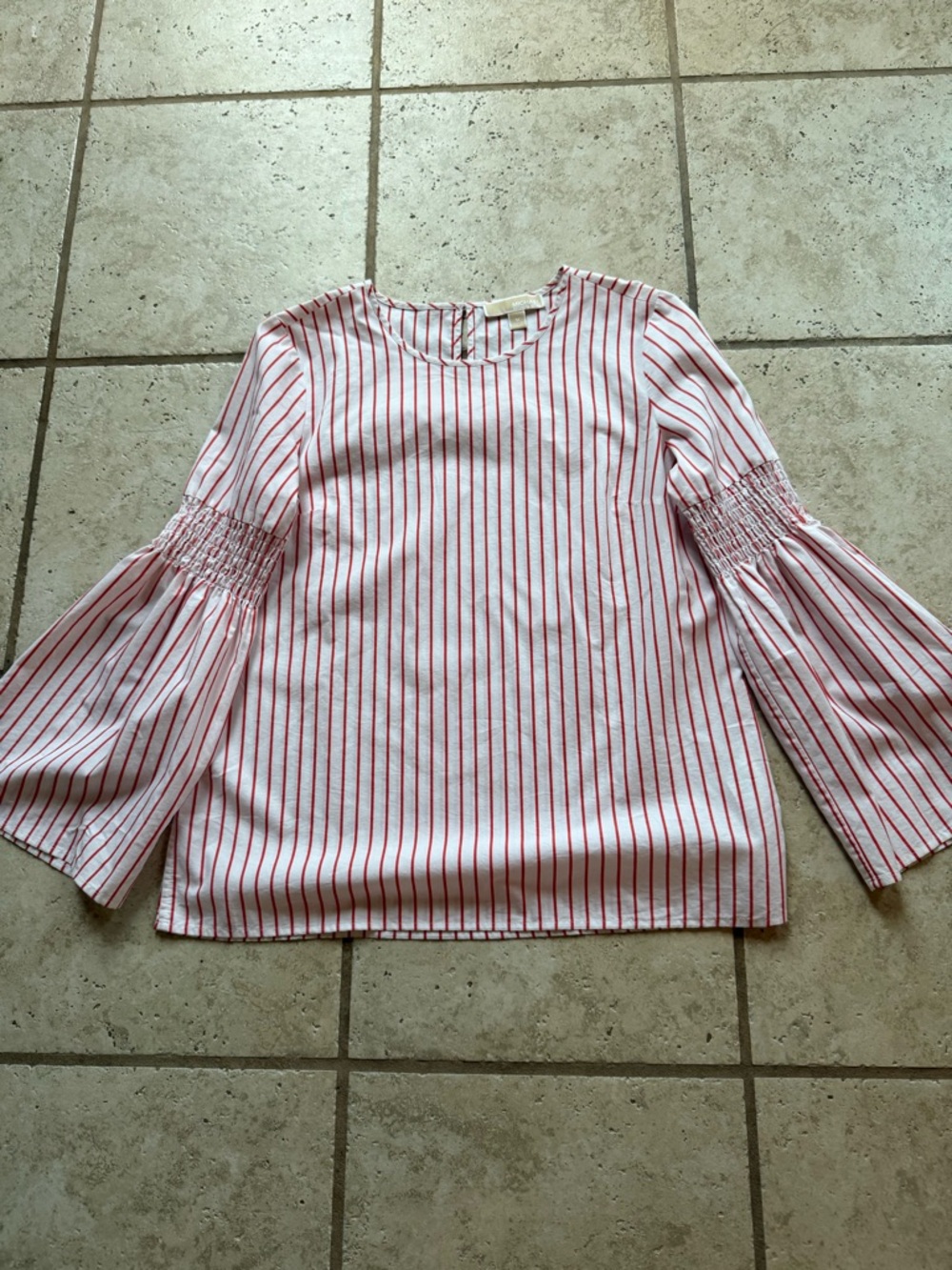 Michael Kors Red & White Striped‎ Bell Sleeve Top